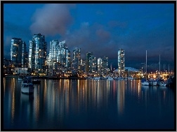 Jacht, Nocą, Vancouver, Drapacze Chmur